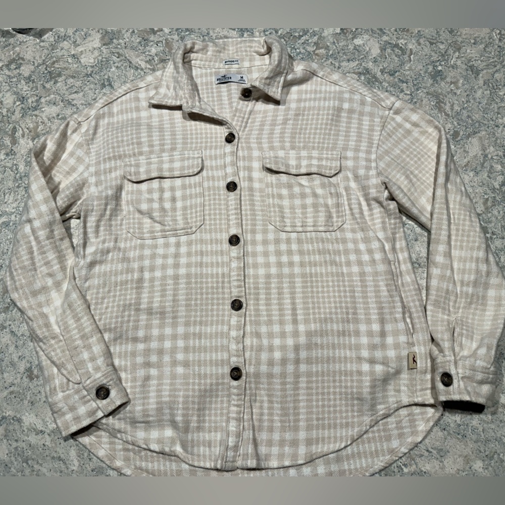 Hollister Cream Plaid Boyfriend Shirt